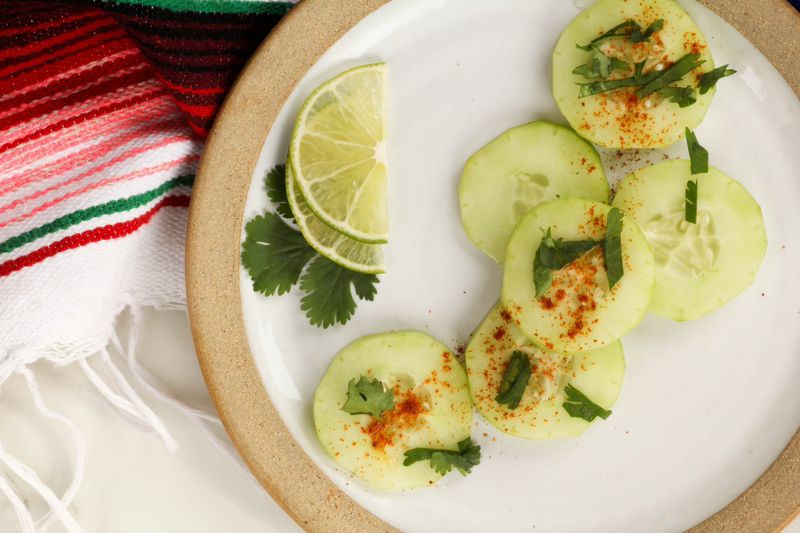 Cucumber slices with cilantro mint and chili